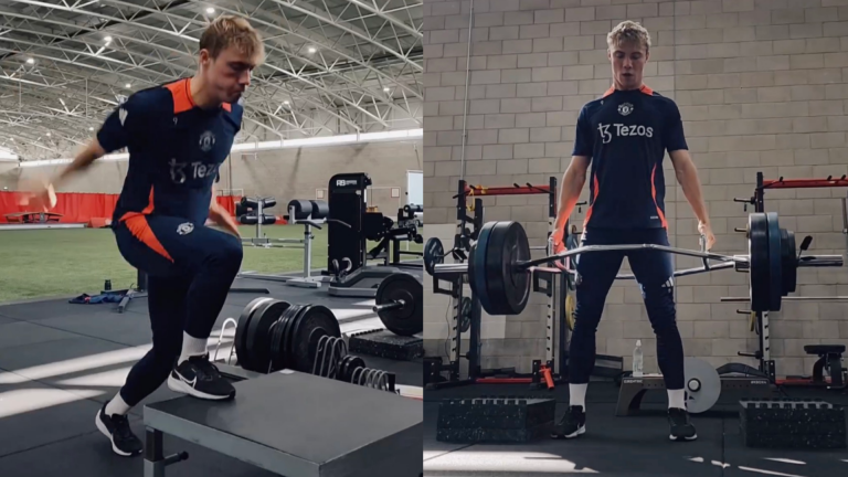 VIDEO: On the grind! Rasmus Hojlund works up a sweat during intense solo session as Man Utd star nears return from hamstring injury