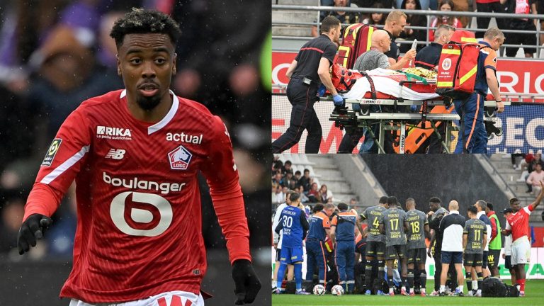 Frightening scenes as former Man Utd wonderkid Angel Gomes suffers 'violent blow to the head' in Lille match and requires emergency treatment