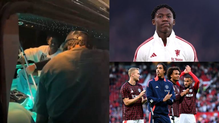 VIDEO: 'You're so slow bro!' – Kobbie Mainoo mocks stricken Leny Yoro as Man Utd defender's crutches make life difficult during team-bonding meal at Manchester restaurant